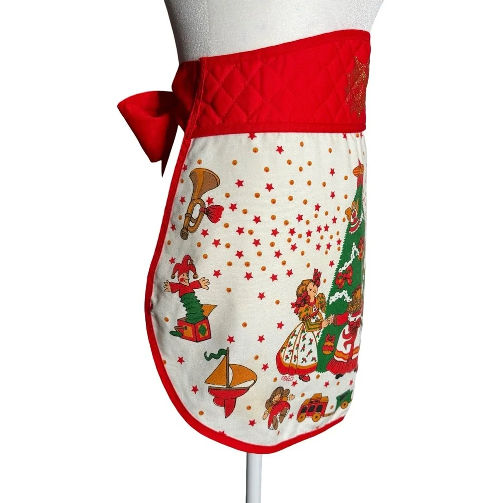 Vintage Apron Quilted Cotton Christmas Nostalgic Tree Toys MCM Nostalgic